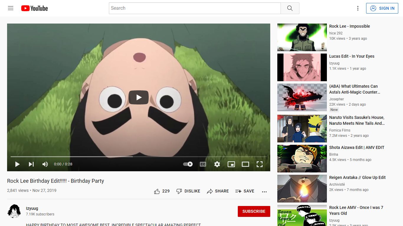 Rock Lee Birthday Edit!!!!! - Birthday Party - YouTube